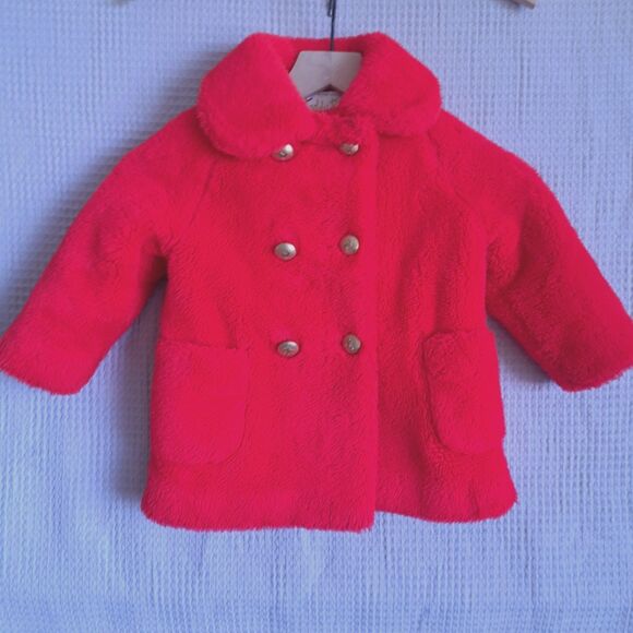 White Stag Vintage Teddy Bear Red Faux Fur Girl Dress Pea Coat Children's  3T - Picture 1 of 15